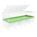 une kavee cage 5x2 avec panneaux transparents en plexiglass  pour cochons d'inde avec rehausseur couvercle correx vert pistache et grilles blanches fines