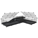 une cavy cage 8x2 de coin avec loft avec couvercle et separation pour cochons d'inde qui se battent ou en quarantaine avec coroplast noir kavee