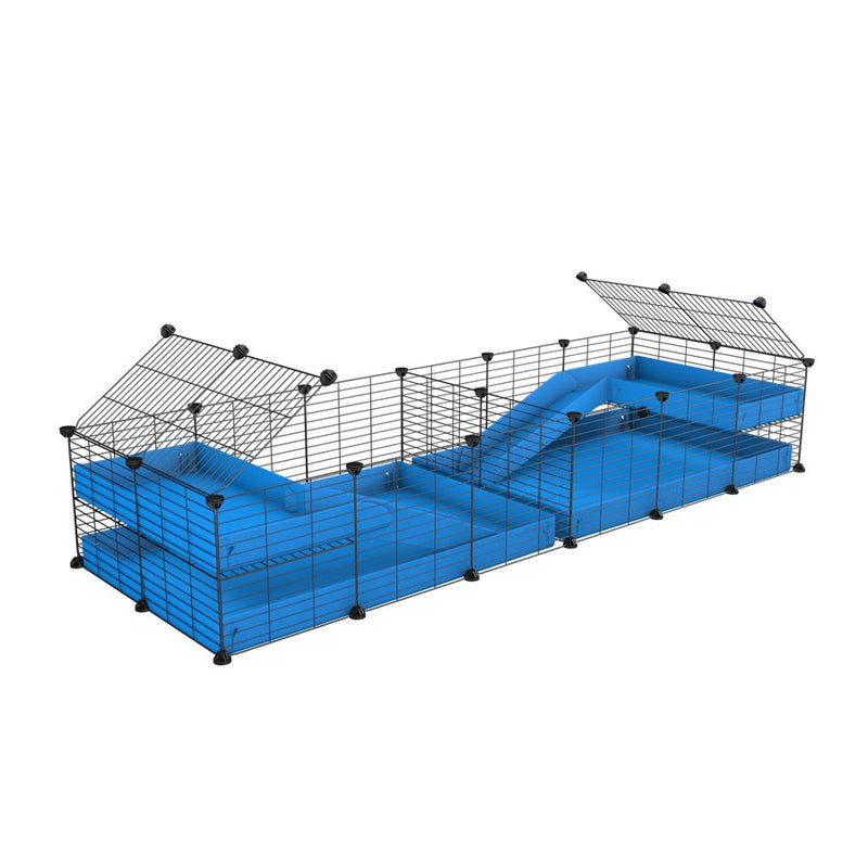 une cavy cage 6x2 loft avec separation pour cochons d'inde qui se battent ou en quarantaine avec coroplast bleu kavee
