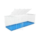 Une cavy cage 6x2 pour lapin avec couvercle un coroplast bleu et des grilles blanches a maillage fin par kavee