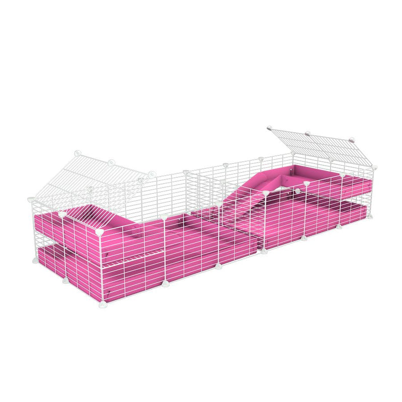 une cavy cage blanche 6x2 loft avec separation pour cochons d'inde qui se battent ou en quarantaine avec coroplast rose kavee