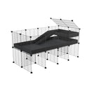 une kavee cage 4x2 pour cochons d'inde avec rehausseur loft rampe coroplast noir et grilles fines petits trous