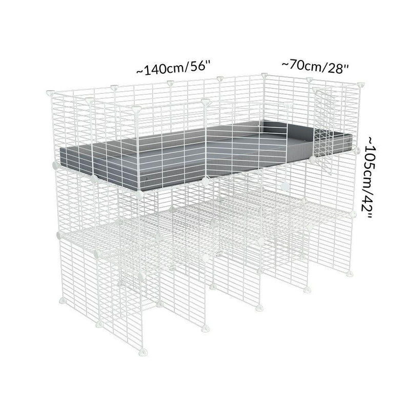 Taille d'une kavee cage C&C 4x2 pour cobayes cochons d'inde avec double rehausseur correx gris et grilles blanches maillage fin