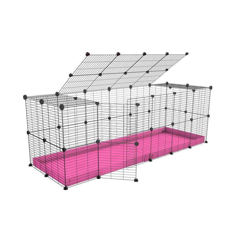 Une cavy cage 6x2 pour lapin avec un couvercle un coroplast rose et des grilles a maillage fin par kavee