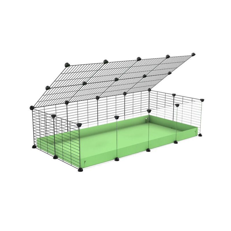 une cavy cage 4x2 pour cochons d'inde avec panneaux transparents en plexiglass avec couvercle coroplast vert pistache et grilles avec barreaux etroits de kavee
