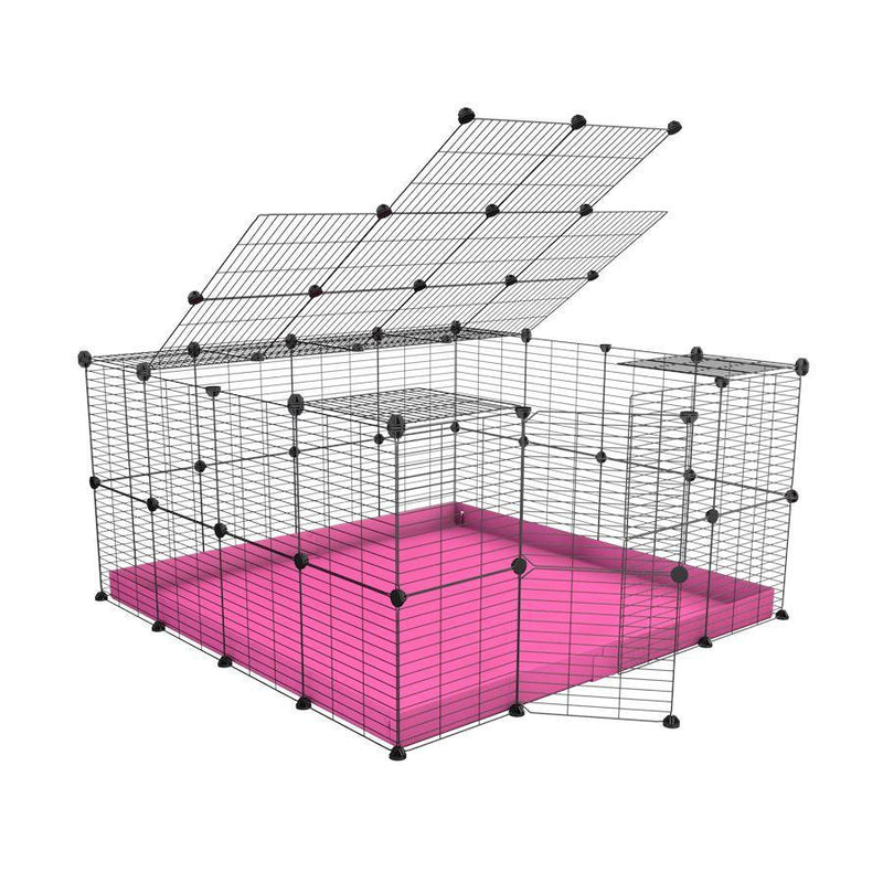 Une cavy cage modulable pour lapin 4x4 avec toit et grilles fines petits trous coroplast rose de kavee france