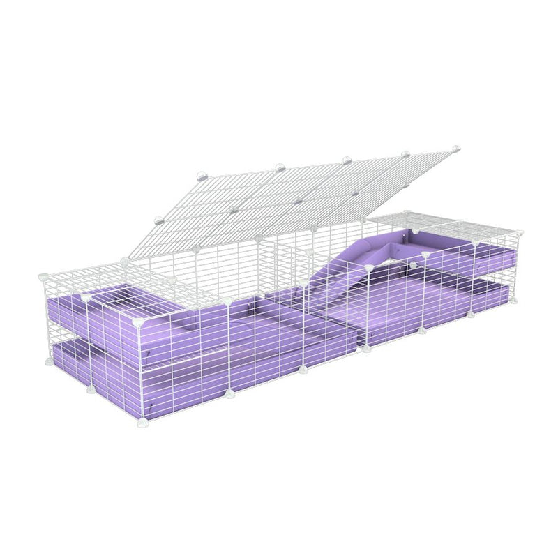 une cavy cage blanche 6x2 loft avec couvercle et separation pour cochons d'inde qui se battent ou en quarantaine avec coroplast lilas violet kavee