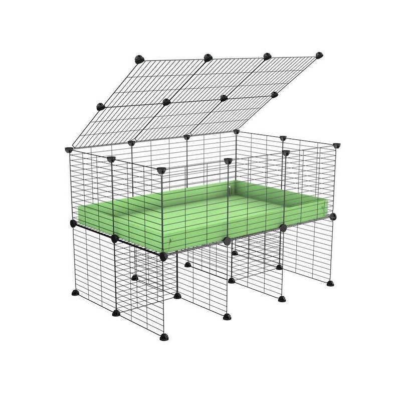 une cavy cage 3x2 pour cochons d'inde avec rehausseur couvercle correx vert pistache et grilles fines de kavee france