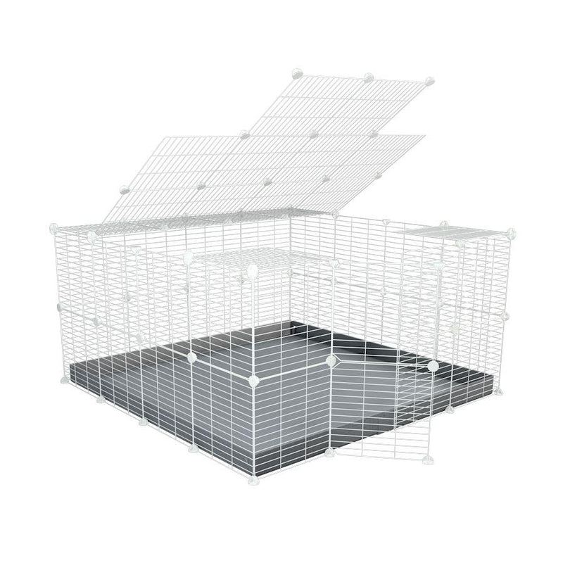 Une cavy cage modulaire pour lapin 4x4 avec toit grilles blanches fines petits trous coroplast gris de kavee france