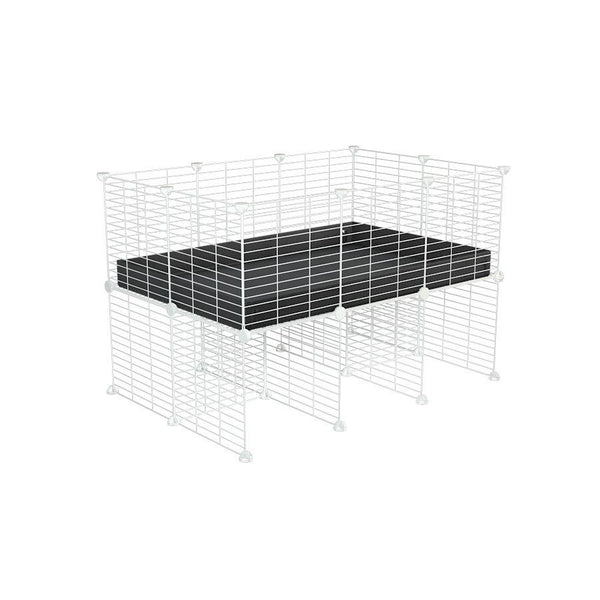 une kavee cage C&C 3x2 pour cobayes cochons d'inde avec rehausseur correx noir et grilles blanches fines