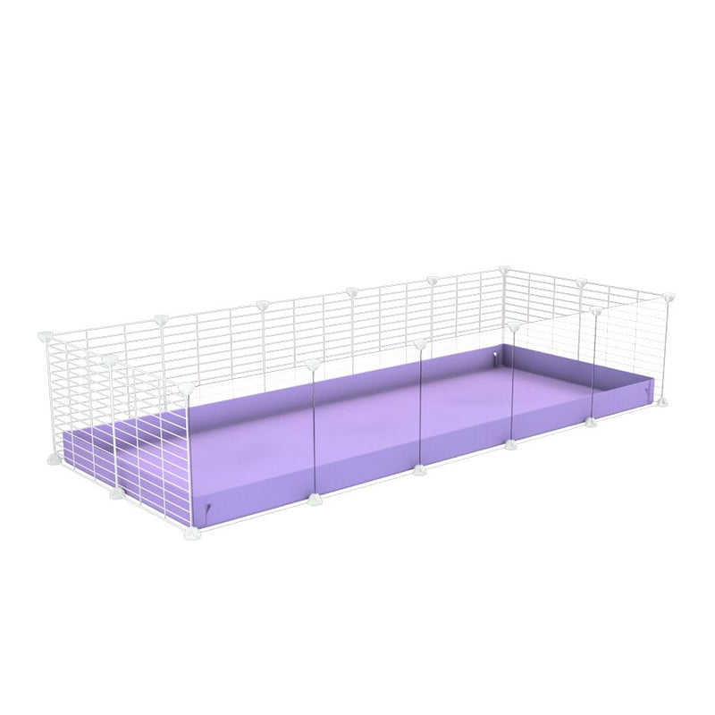 une cavy cage 5x2 avec panneaux transparents en plexiglass  pour cochons d'inde avec coroplast violet lilas et grilles blanches fines avec petits trous de kavee