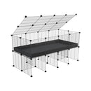 une cavy cage 4x2 pour cochons d'inde avec rehausseur couvercle correx noir et grilles fines de kavee france