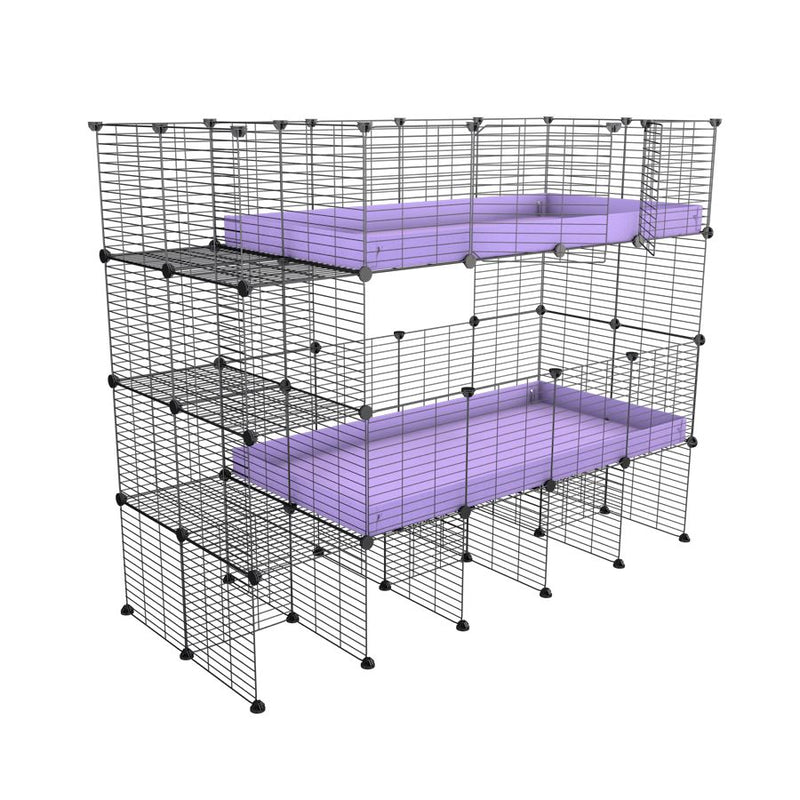 Une cavy cage double deux etages 4x2 pour cochons d'inde avec etageres et stand coroplast lilas Kavee