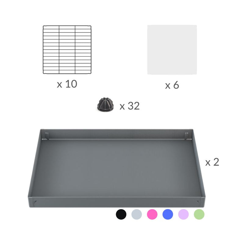 materiel pour une cavy cage 6x2 avec panneaux transparents en plexiglass pour cochons d'inde avec coroplast gris et grilles fines avec petits trous de kavee