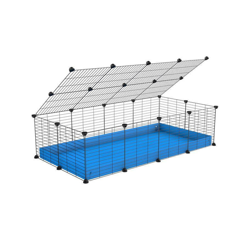 une cavy cage 4x2 pour cochons d'inde avec couvercle coroplast bleu et grilles avec barreaux etroits de kavee