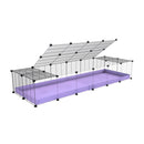 une cavy cage 6x2 pour cochons d'inde avec panneaux transparents en plexiglass avec couvercle coroplast violet lilas et grilles avec barreaux etroits de kavee