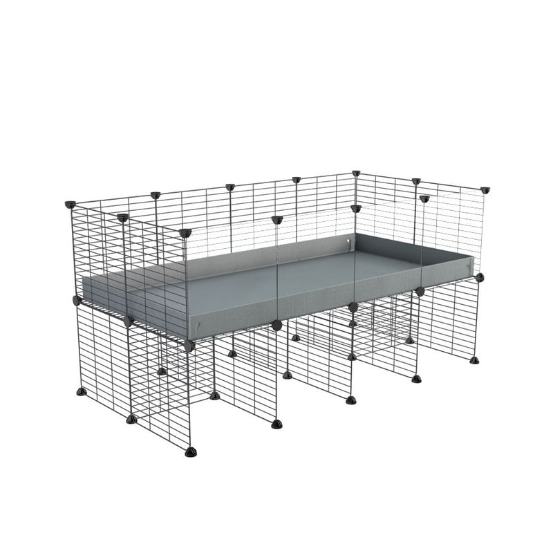 une cavy cage C&C 4x2  avec panneaux transparents en plexiglass pour cobayes cochons d'inde avec rehausseur correx gris et grilles fines de kavee france