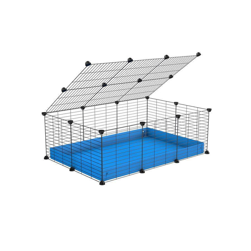 une kavee cage 3x2 pas chere cochons d'inde avec couvercle coroplast bleu et grilles avec barreaux etroits