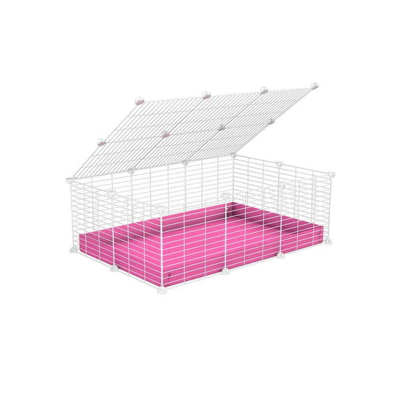 une cavy cage 3x2 pas chere cochons d'inde avec couvercle coroplast rose et grilles blanches avec barreaux etroits de kavee
