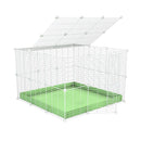 Une cavy cage C&C pour lapin 3x3 avec couvercle grilles blanches maillage fin correx vert de kavee france
