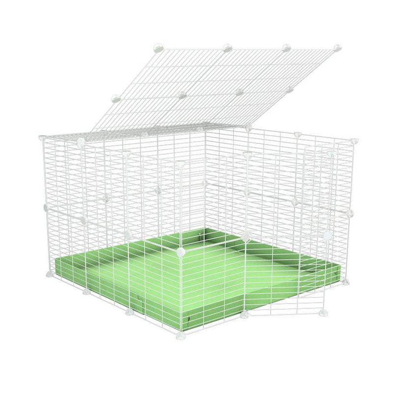 Une cavy cage C&C pour lapin 3x3 avec couvercle grilles blanches maillage fin correx vert de kavee france