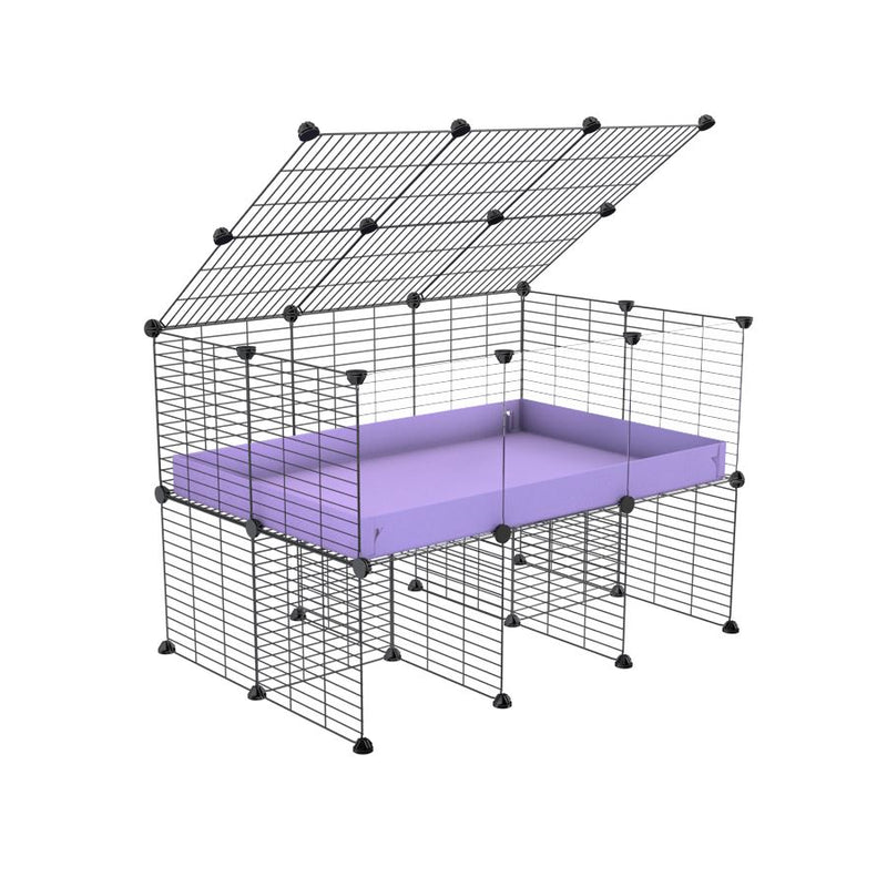 une cavy cage 3x2 pour cochons d'inde  avec panneaux transparents en plexiglass avec rehausseur couvercle correx violet lilas et grilles fines de kavee france
