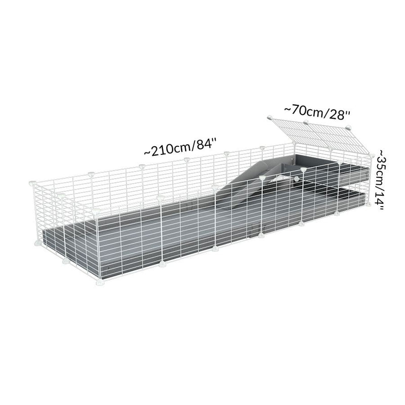 Dimensions d'une cavy C&C cage 6x2 pour cochons d'inde avec une rampe un loft un toit un coroplast gris et grilles blanches
