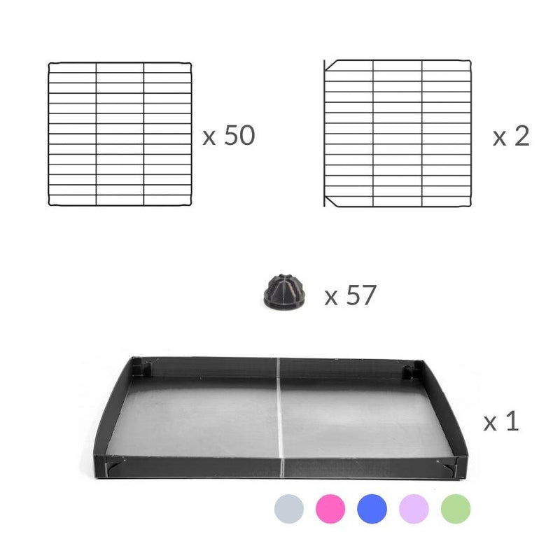 materiel pour une cavy cage C&C 4x2 pour cobayes cochons d'inde avec double rehausseur correx gris et grilles maillage fin de kavee france