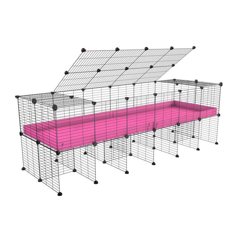 une kavee cage 6x2 pour cochons d'inde avec rehausseur couvercle correx rose et grilles fines