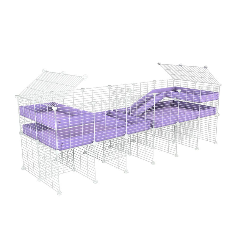 une cavy cage blanche 6x2 stand loft avec separation pour cochons d'inde qui se battent ou en quarantaine avec coroplast lilas violet kavee