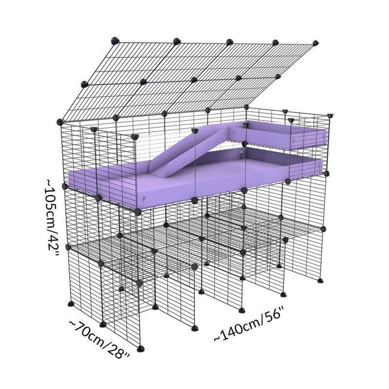 Dimension d'une cavy cage 4x2 avec panneaux transparents en plexiglass pour cochons d'inde avec double rehausseur couvercle loft rampe coroplast violet mauve pastel lilas et grilles fines de kavee