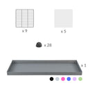 composition d'une cavy cage 5x2 avec panneaux transparents en plexiglass pour cochons d'inde avec coroplast rose et grilles fines avec petits trous de kavee