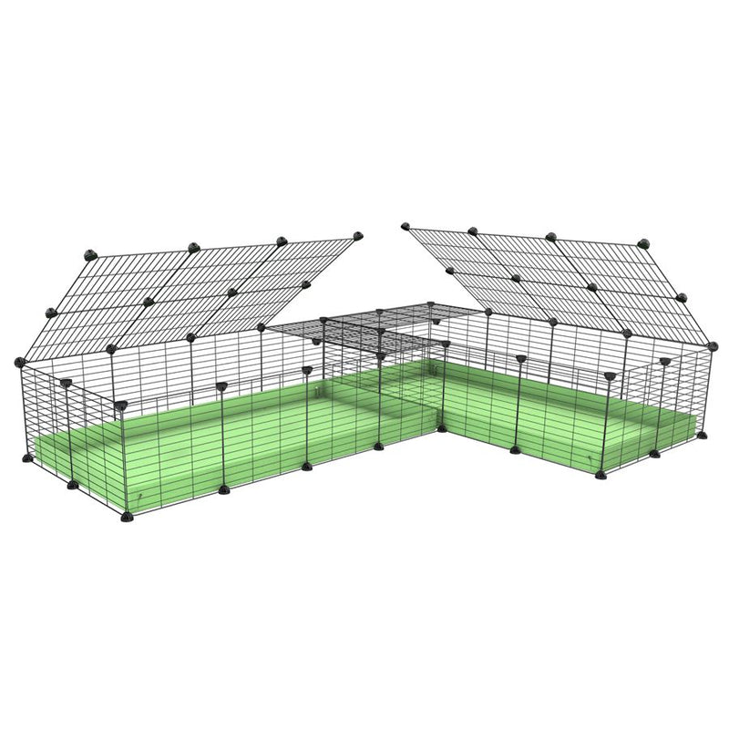 une cavy cage 8x2 en L avec couvercle et separation pour cochons d'inde qui se battent ou en quarantaine avec coroplast vert kavee