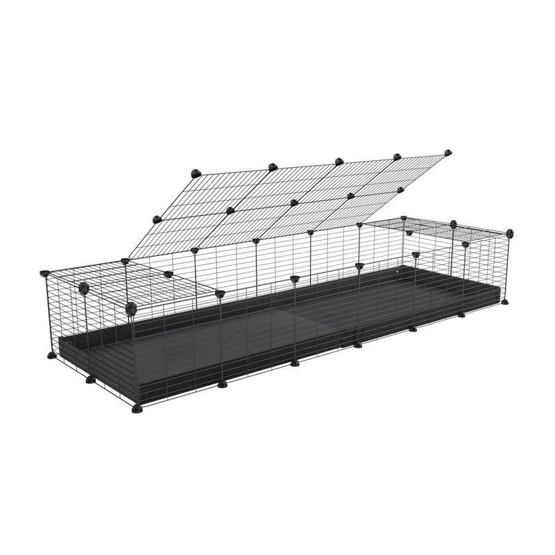 une cavy cage 6x2 pour cochons d'inde avec couvercle coroplast noir et grilles avec barreaux etroits de kavee