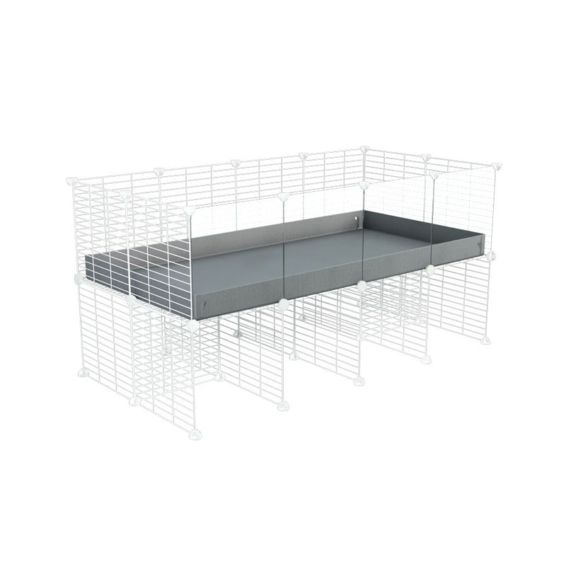 une cavy cage C&C 4x2 avec panneaux transparents en plexiglass  pour cobayes cochons d'inde avec rehausseur correx gris et grilles blanches fines de kavee france