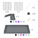 materiel dans le kit pour une cavy cage de quarantaine 8x2 de coin avec stand et loft pour cochons d'inde kavee incluant grilles et coroplast et connecteurs